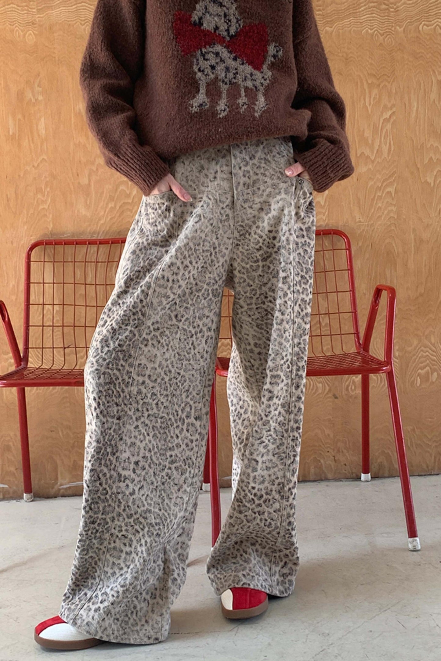 Retro Leopard Print Wide-Leg Pants