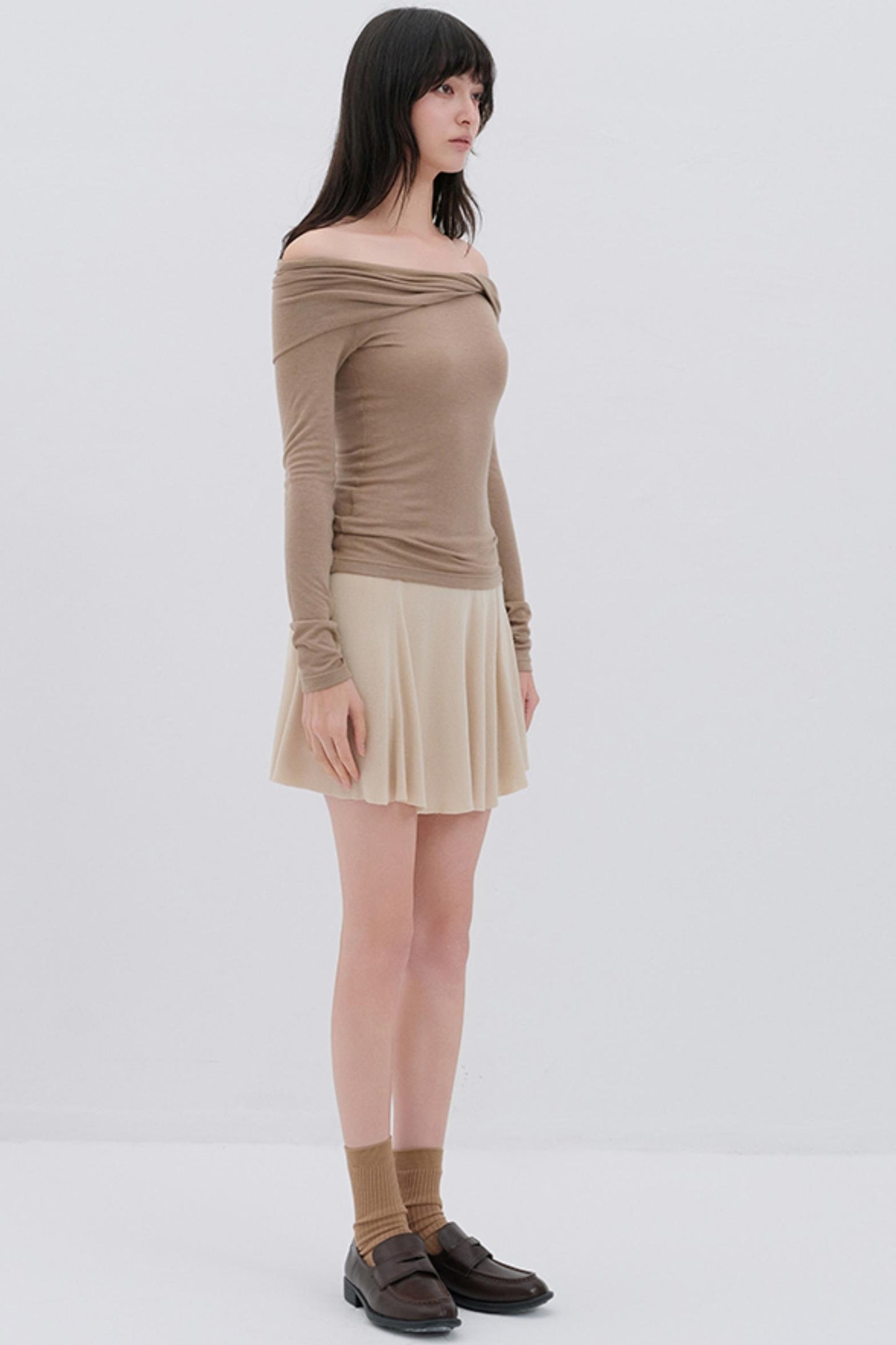 Glutinous Wool Blend One-Shoulder Top