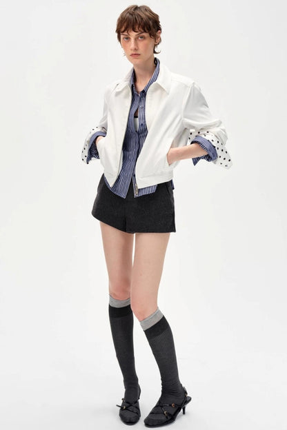 Color-Blocked High-Waisted Suede Shorts