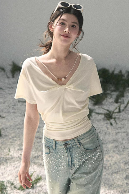 White Breaths V-Neck Top