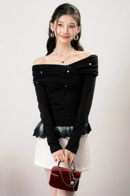 Off-Shoulder Lace Asymmetrical Top