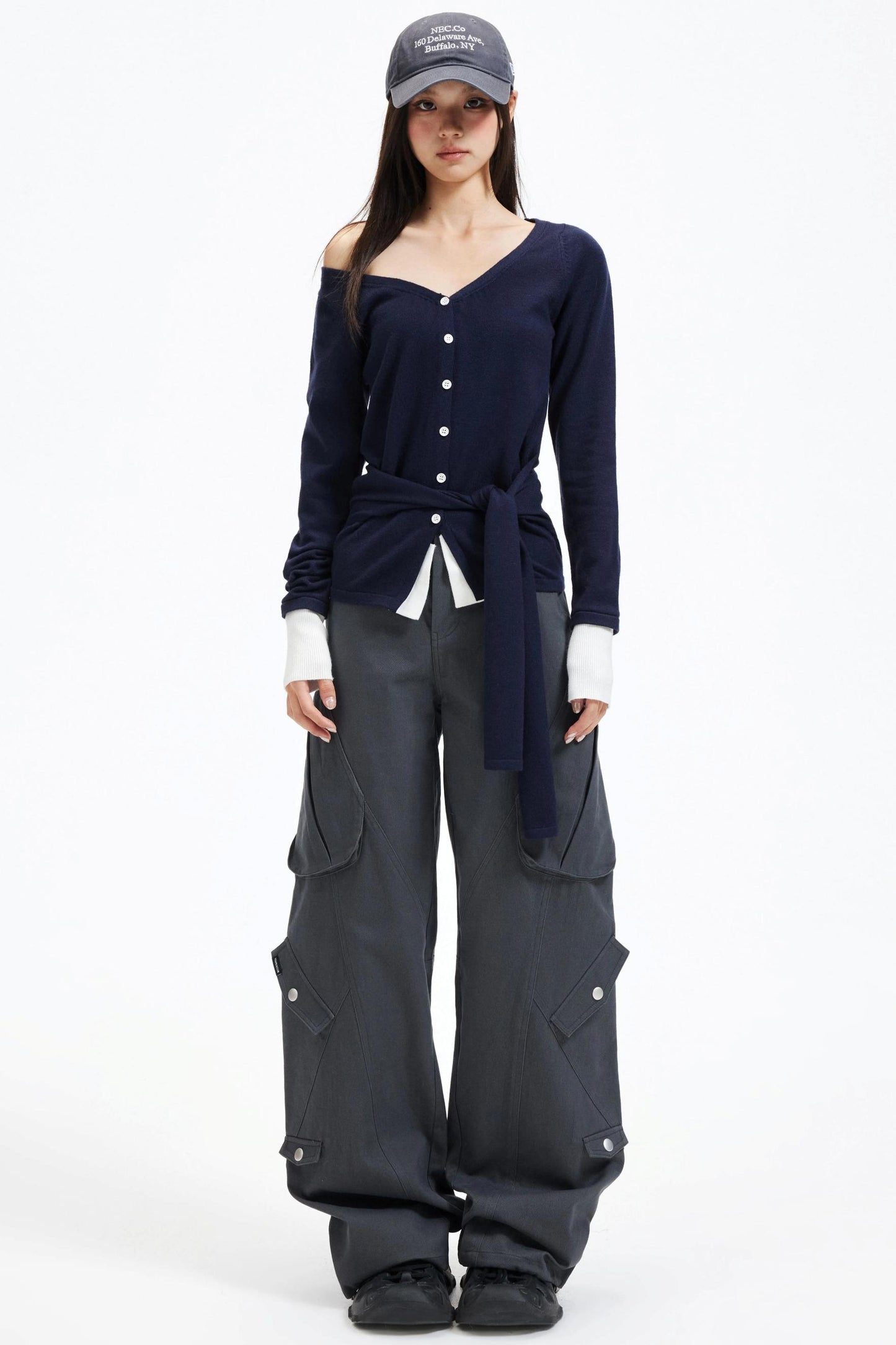 Color-Blocking Knit Off-Shoulder Sweater