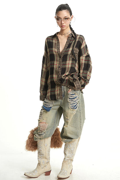 Retro Wide-Leg Denim Trousers