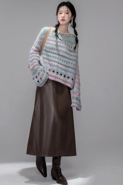 Rich Brown Leather Skirt