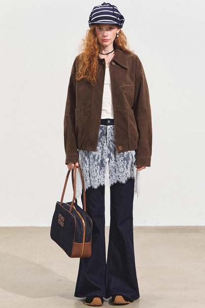 Fake Two Lace Curtain Bootcut Jeans