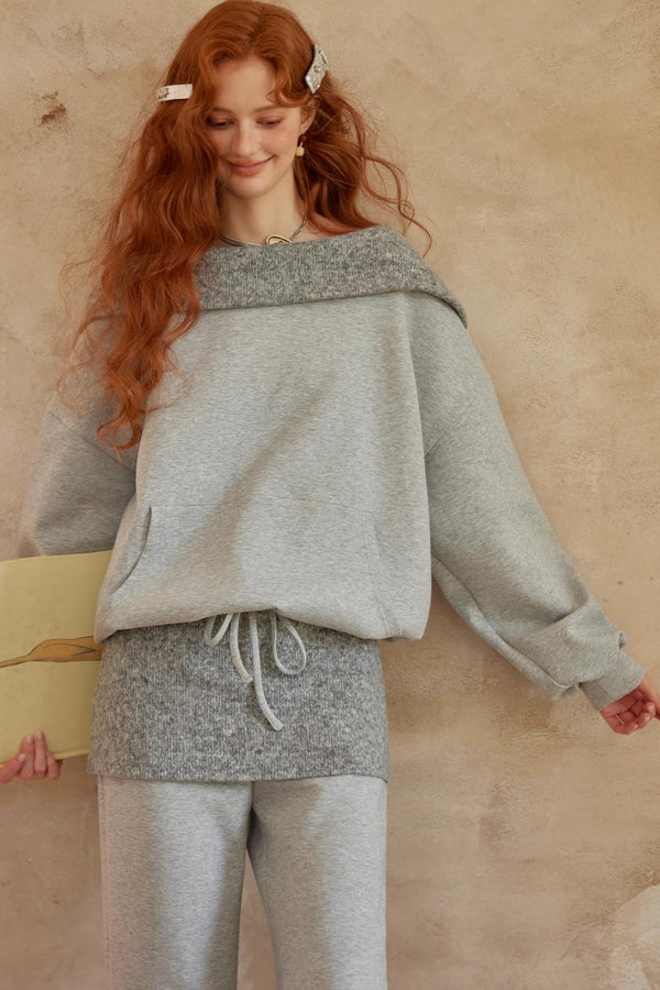 Gray Off-Shoulder Two-Piece Set-Up