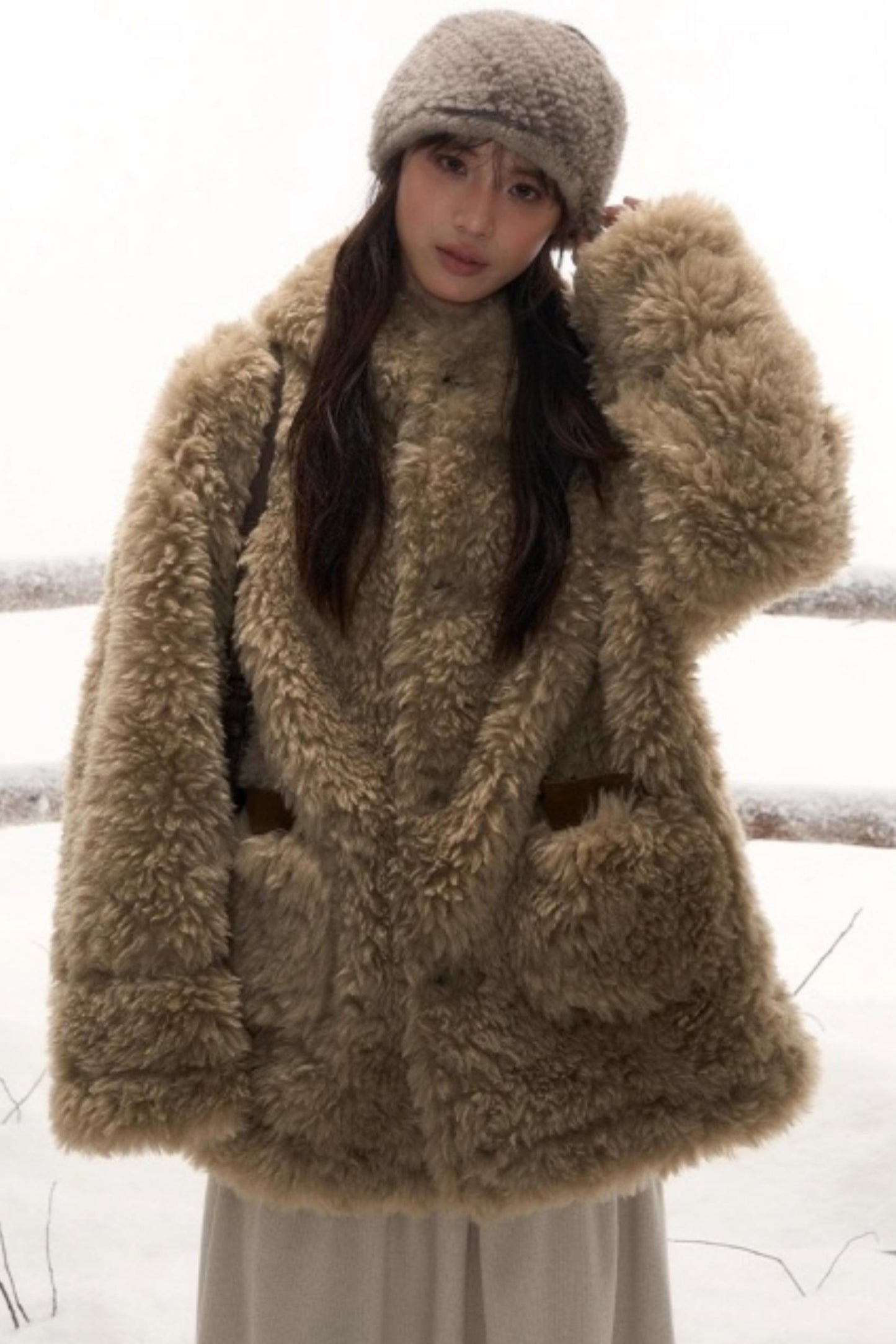 Reversible Hooded Suede Coat