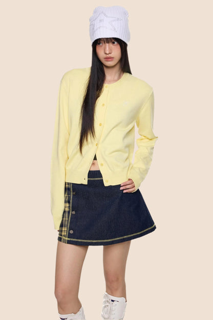 Embroidered Cropped Knit Sweater Cardigan