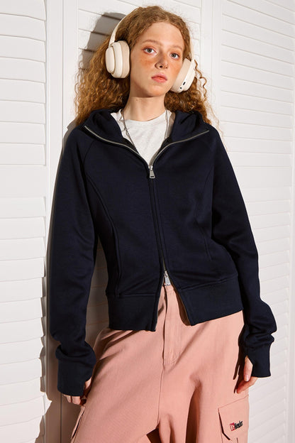 크롭 더블 지퍼 슬림 탑 