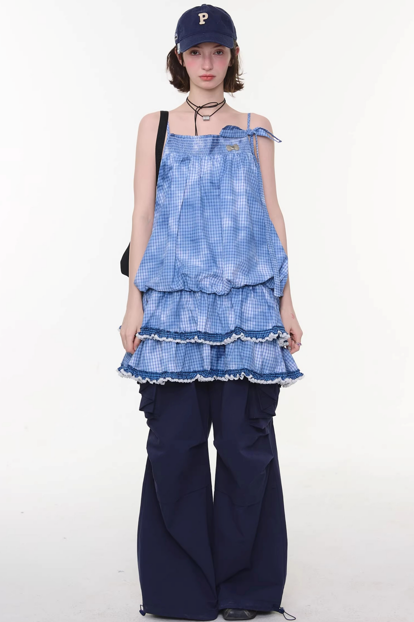 Summer Blue Plaid Lace Dress