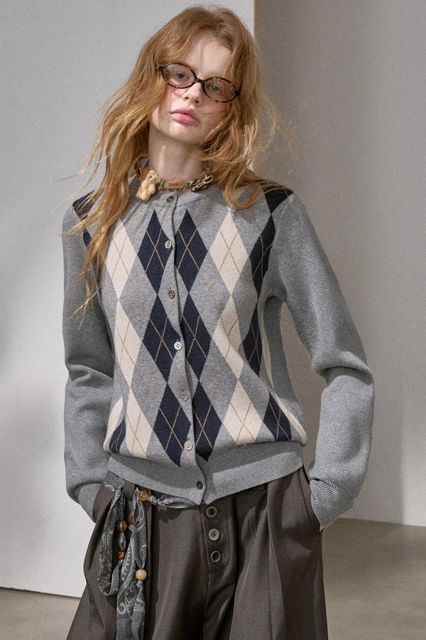 Retro Diamond-Pattern Knit Top