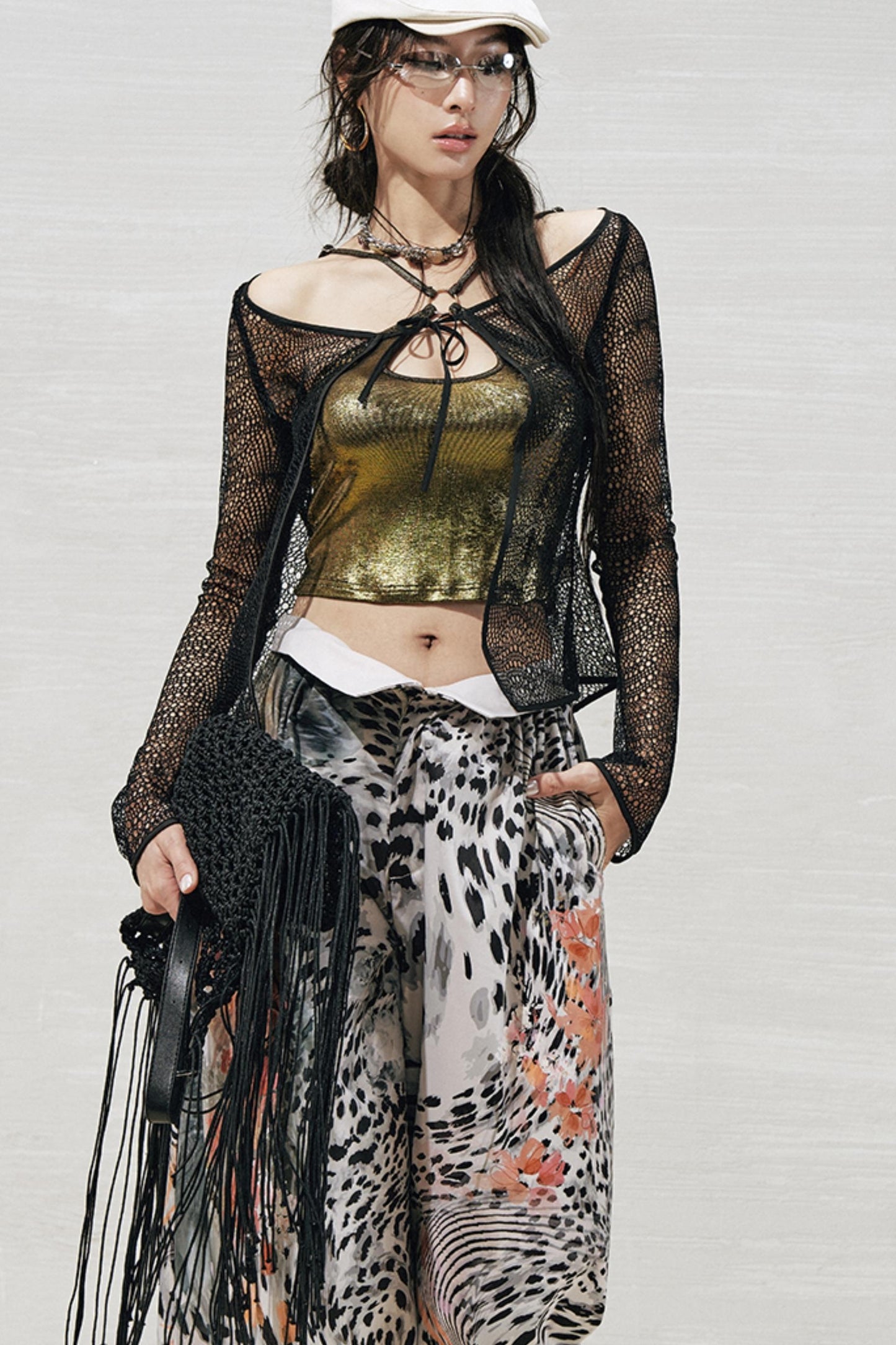 Lace Metallic Cardigan Set