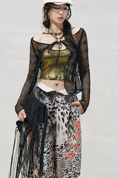 Lace Metallic Cardigan Set