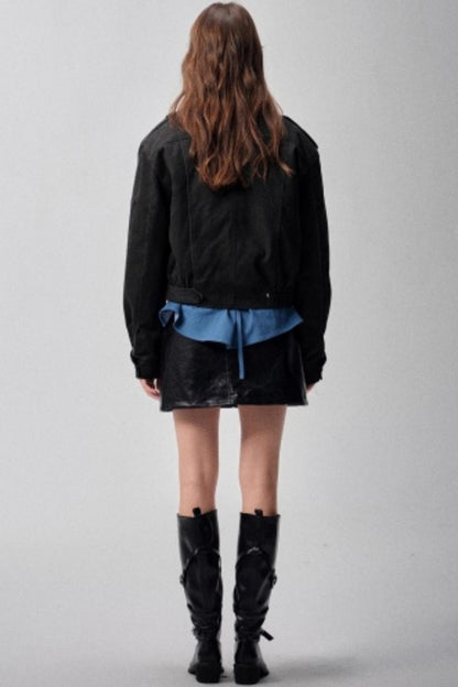 Detachable Collar Padded Jacket Shorts Set-Up