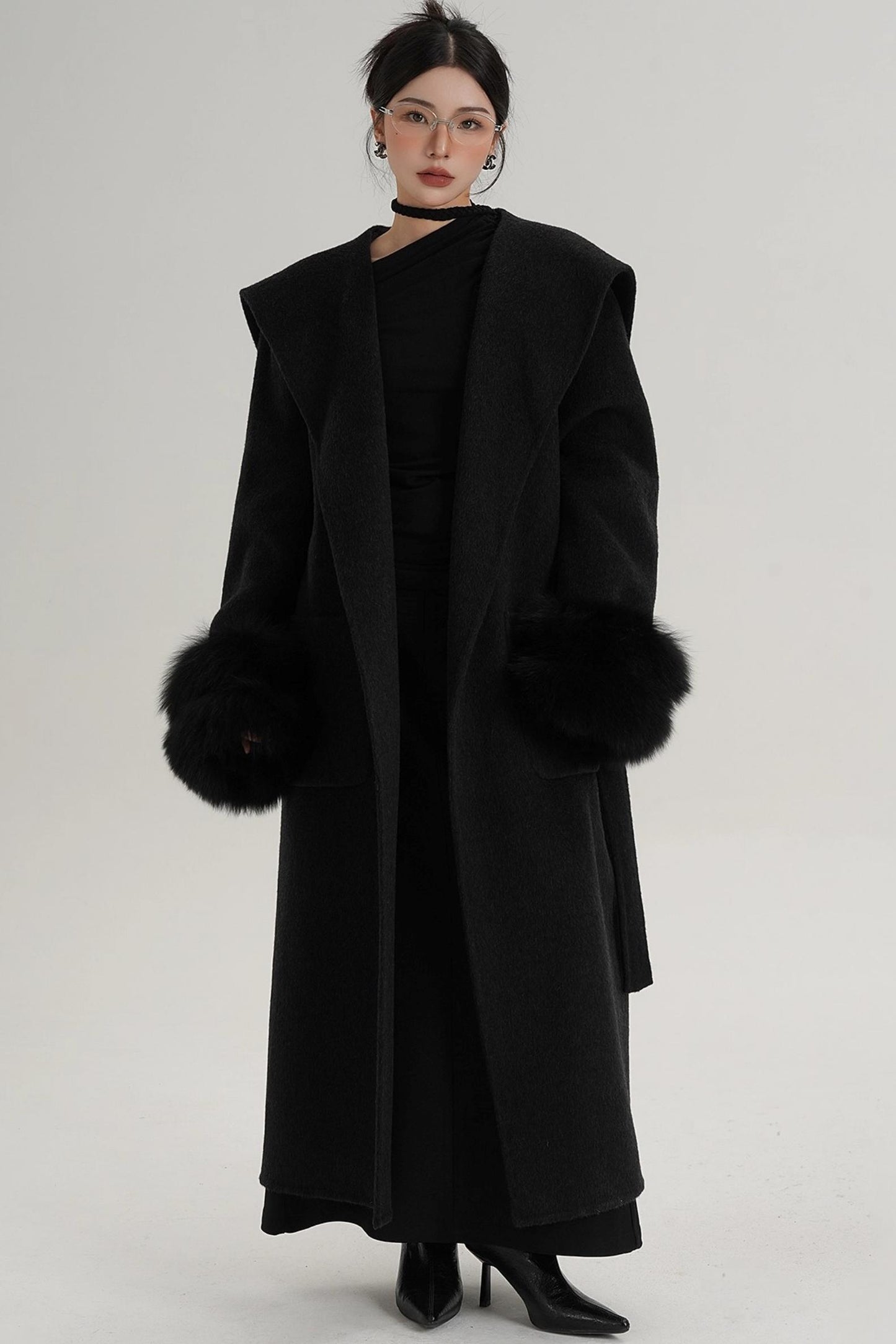Fox Sleeve Wool Coat