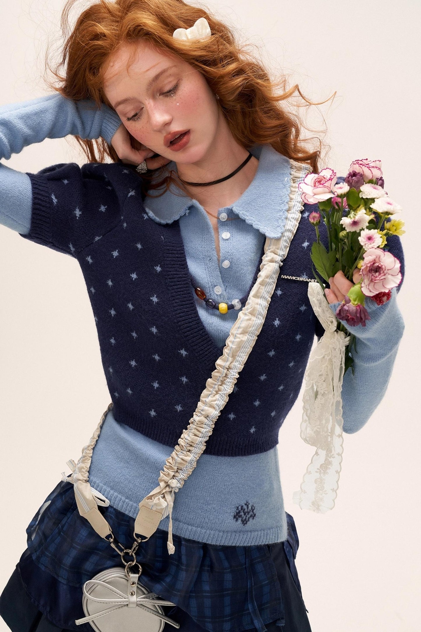 Vintage Crochet V-Neck Top Set-Up