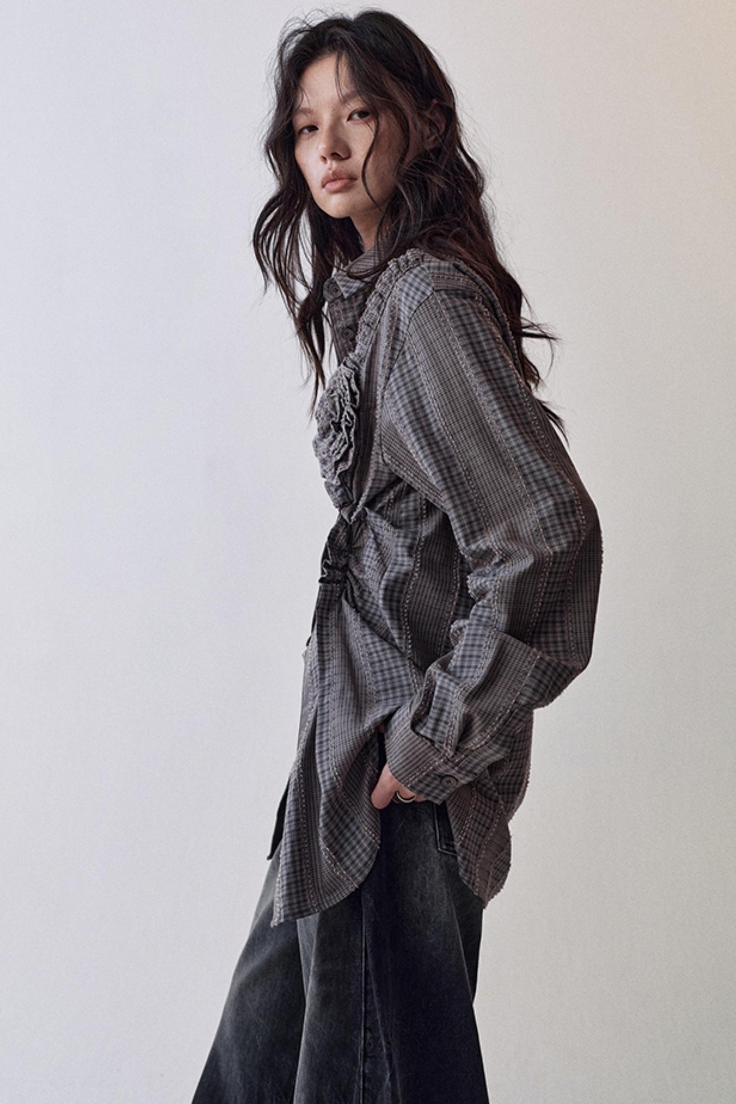 Gothic Plaid Flower Shirt & Skirt Set-Up