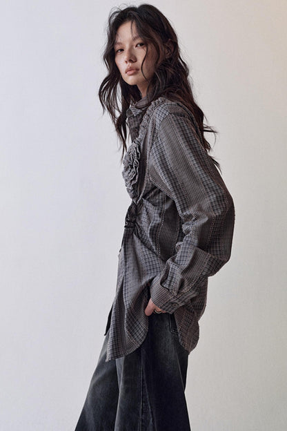 Gothic Plaid Flower Shirt & Skirt Set-Up