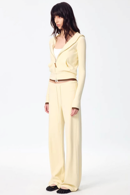 Color-Blocked Zipper Sweatshirt Top Set-Up