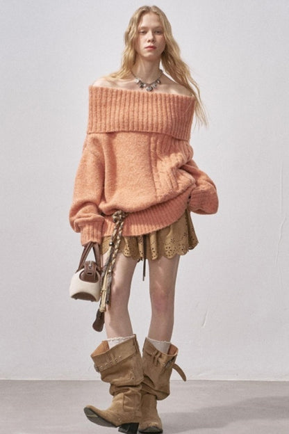 Cable-Knit Wool Off-Shoulder Sweater