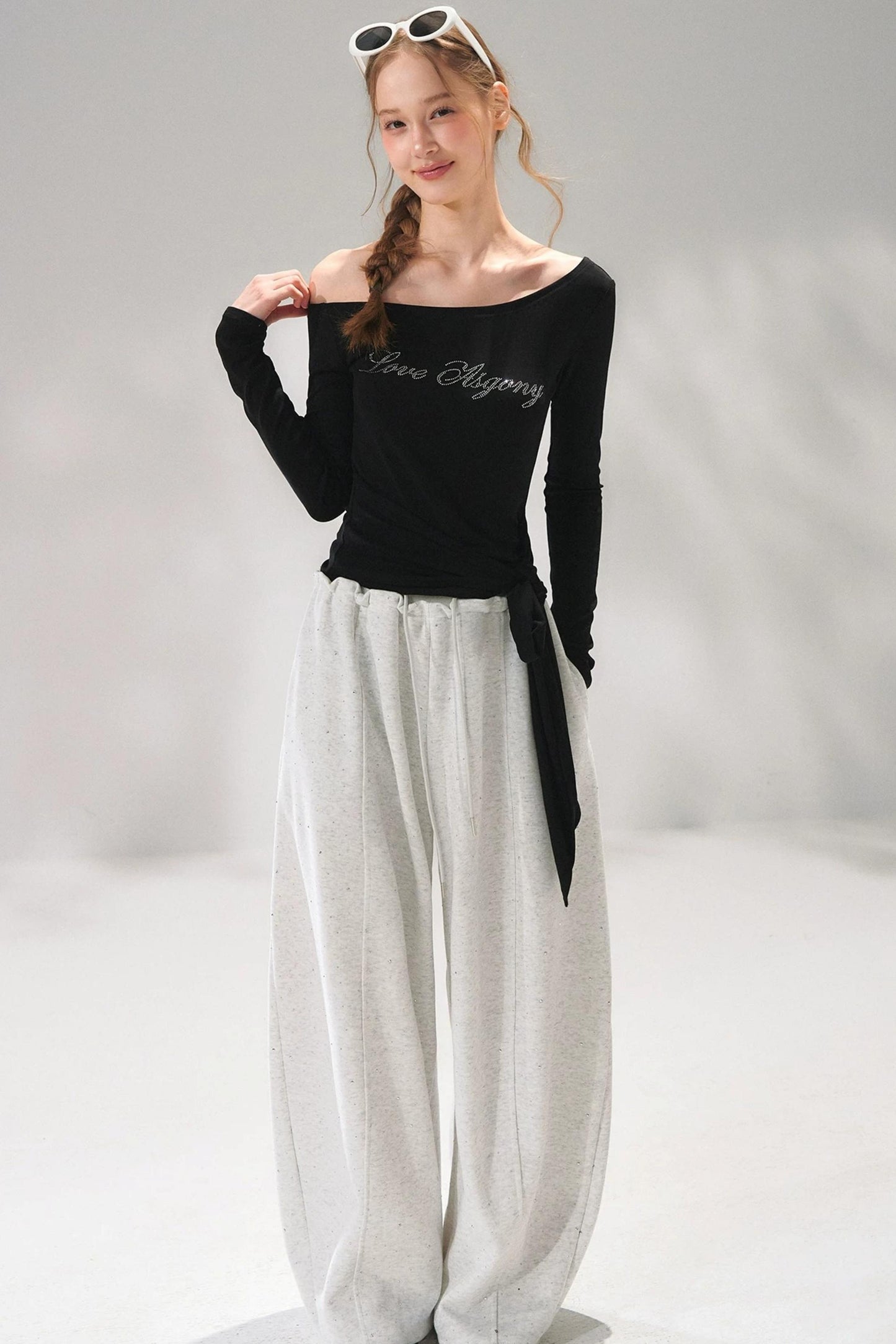 Rhinestone Elastic Waistband Pants