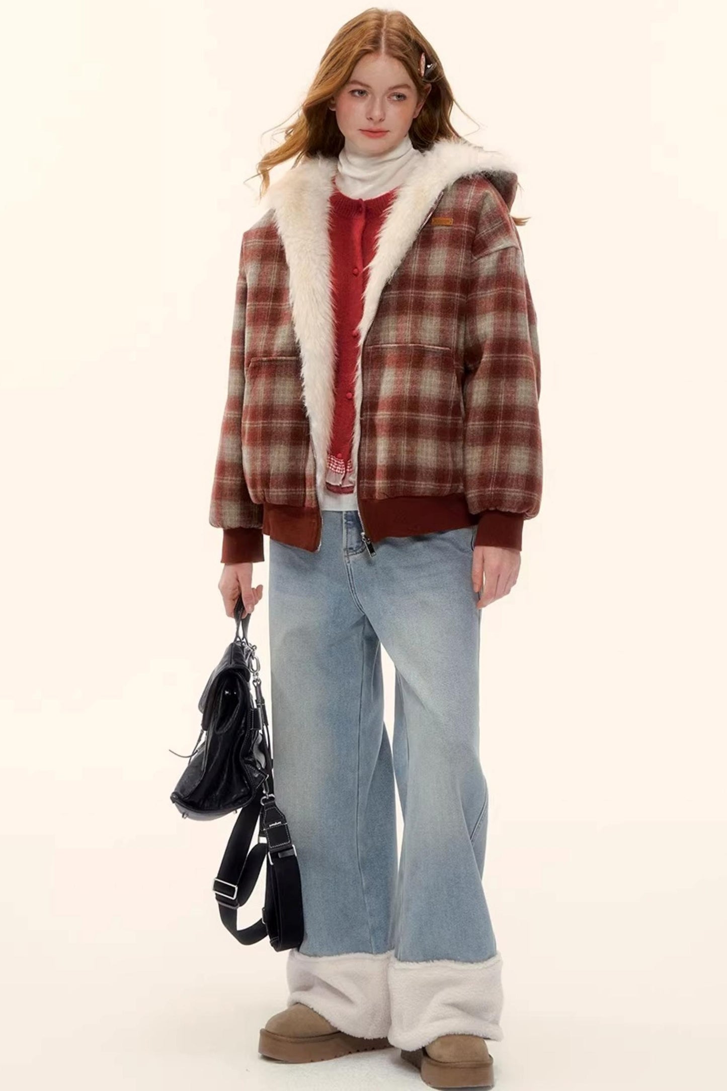 Fleece-Lined Wool Spliced Jeans