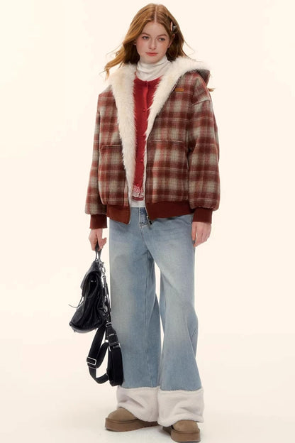 Fleece-Lined Wool Spliced Jeans