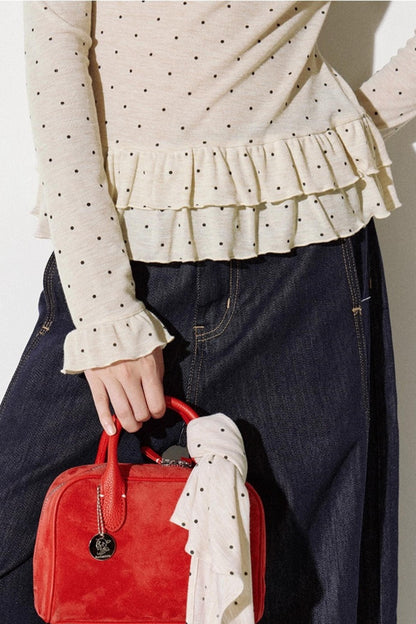 Romantic Polka Dot Long-Sleeved T-shirt