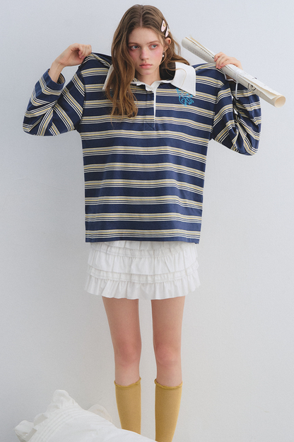 American Patchwork Striped Polo Blouse