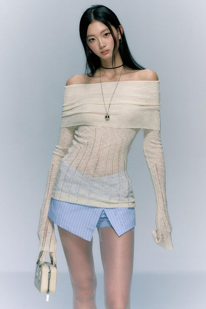 Shoulder Cutout Knit Long Sleeve Top