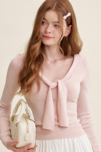 Romantic Navy Knit Shawl Top