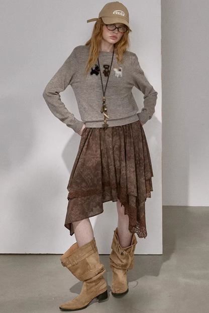 Lace Asymmetrical Tiered Skirt