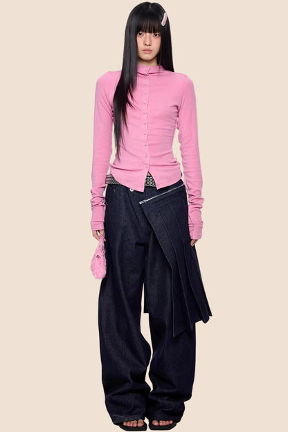 Lightweight Pleated Long-Sleeve T-Shirt