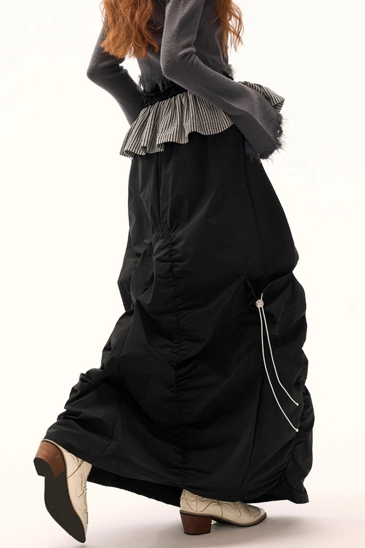 Functional Irregular Hem Black Skirt