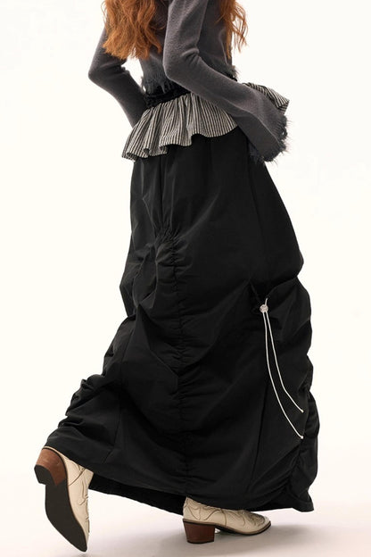 Functional Irregular Hem Black Skirt