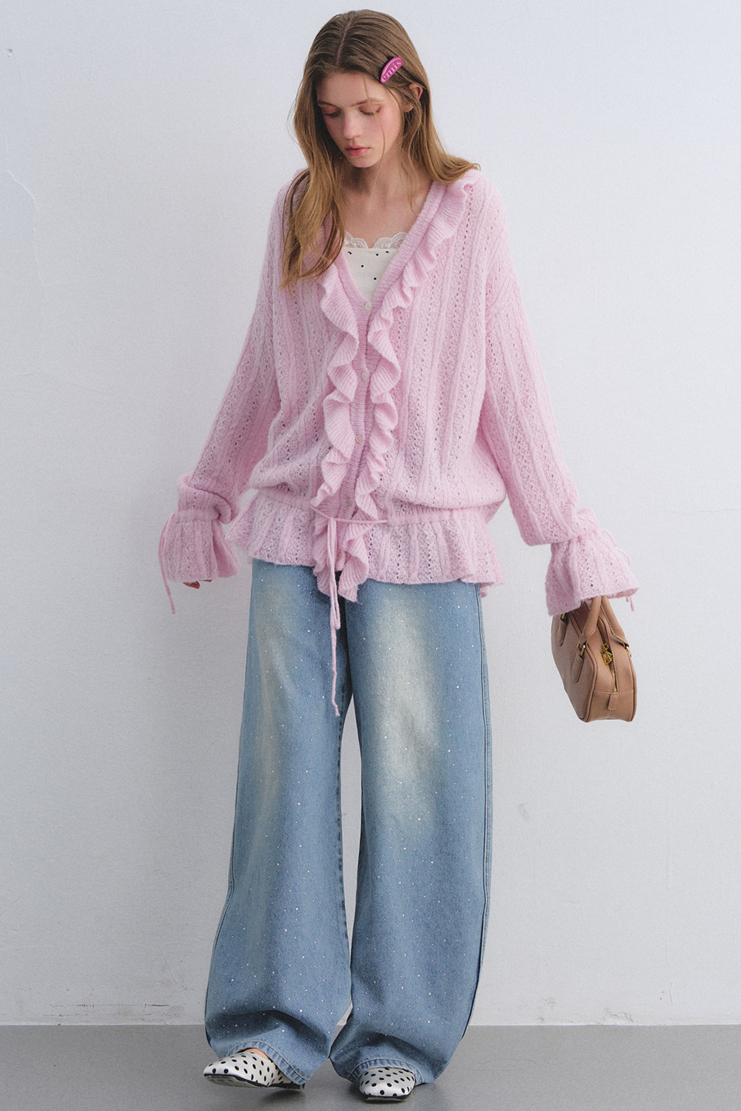 Rhinestone Washed Denim Pants