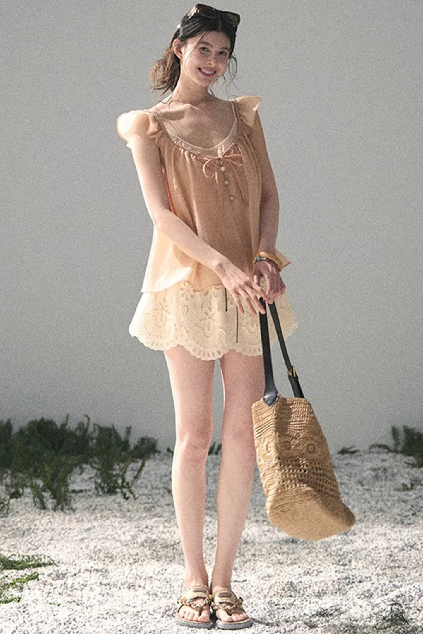 French Flutter Sleeve Babydoll Top Set