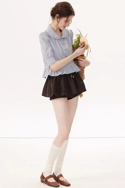 French Blue Ruffle Top