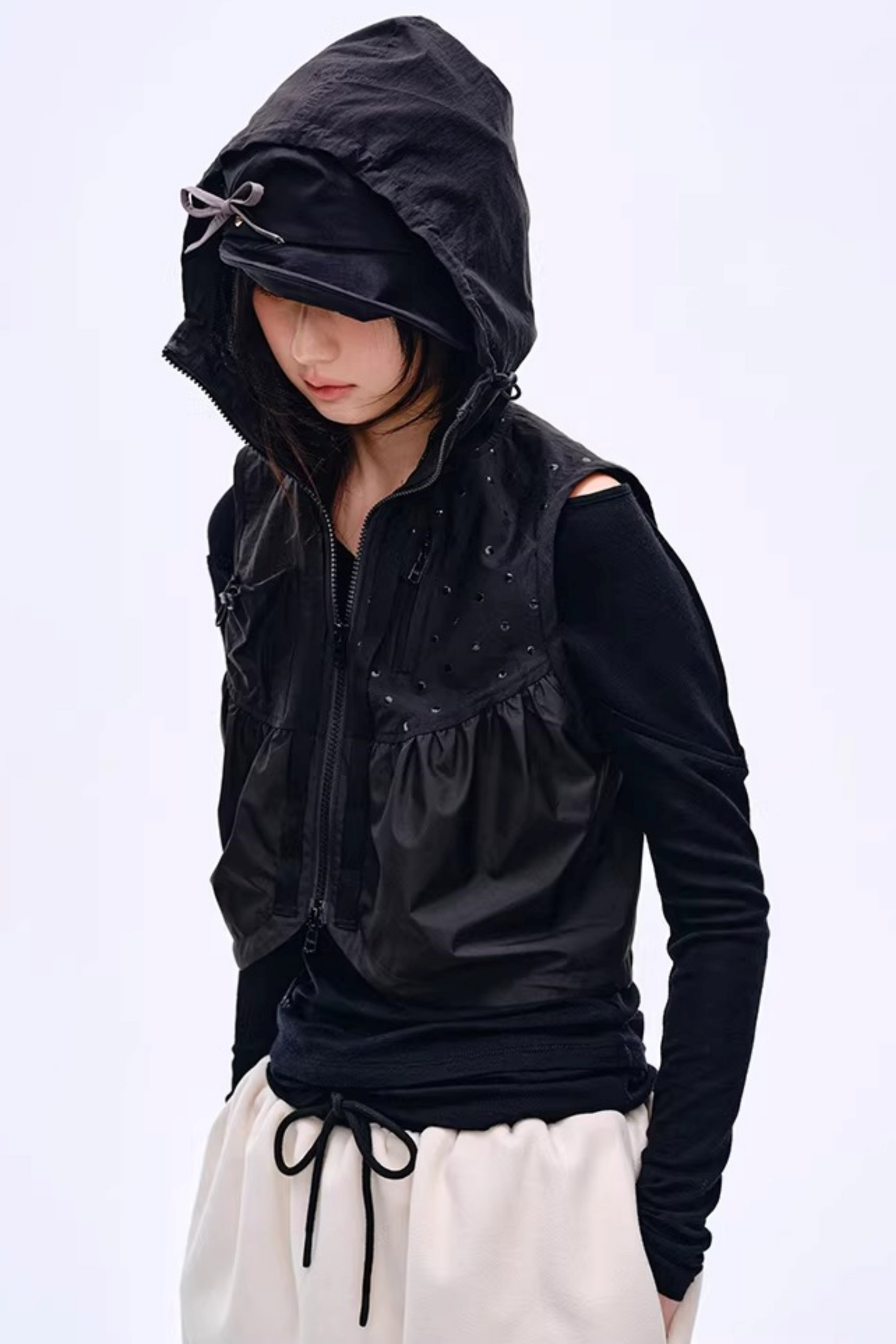 Blusa asimmetrica in misto lana