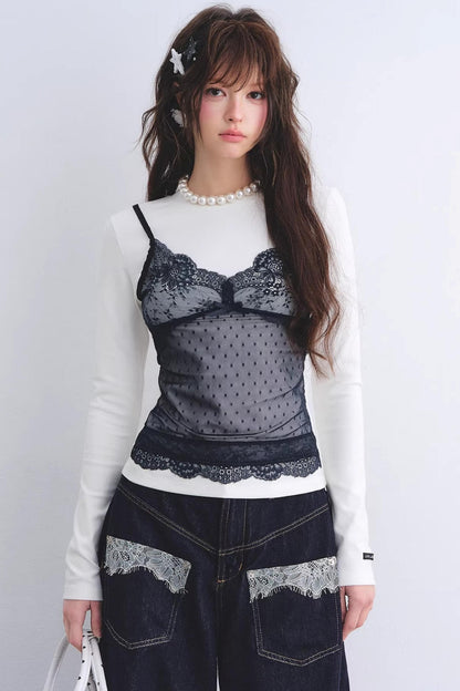 Lace Spliced Vintage Top