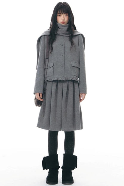 Knitted Scarf Collar Jacket Set-Up