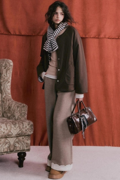 Retro Reversible Wool Coat Scarf Set