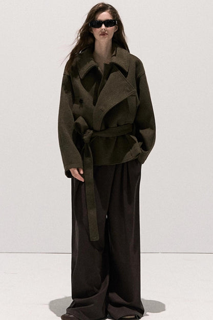 Tencel Wool Pleats Wide-Leg Pants