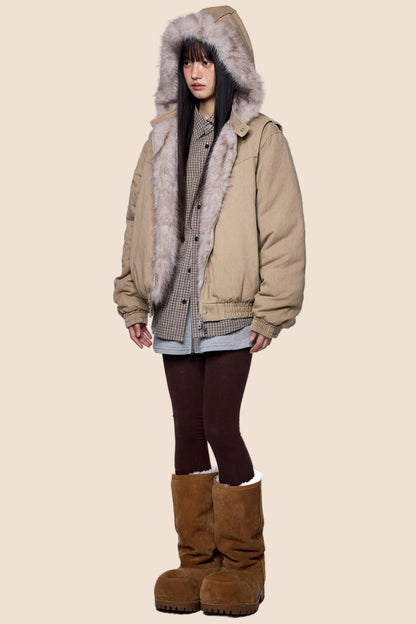 Carved Fluffy Collar Jacket