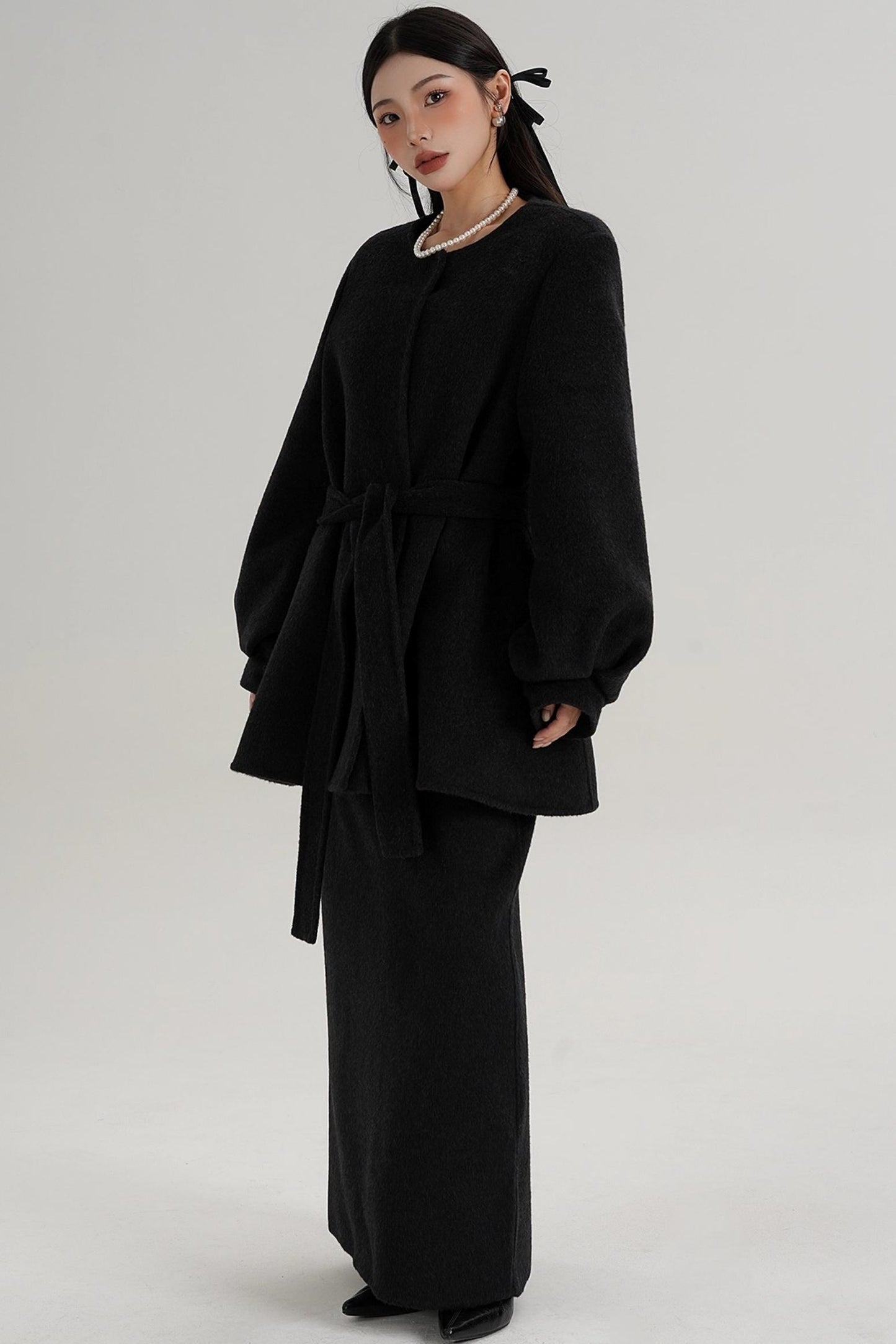 Lantern Sleeve Wool Coat