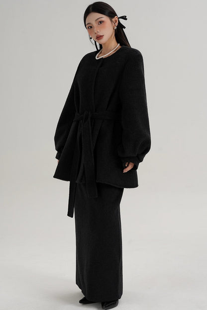 Lantern Sleeve Wool Coat
