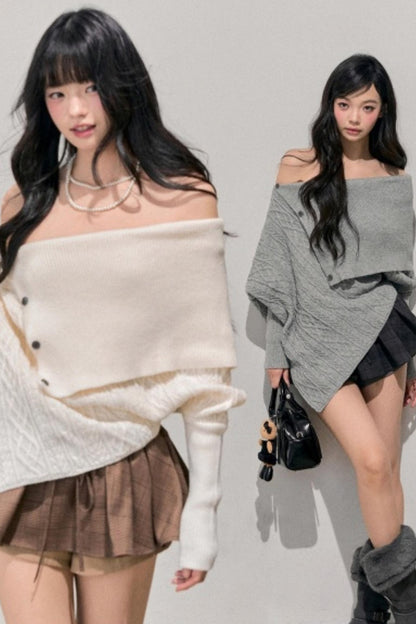 Asymmetrical French Cable Sweater