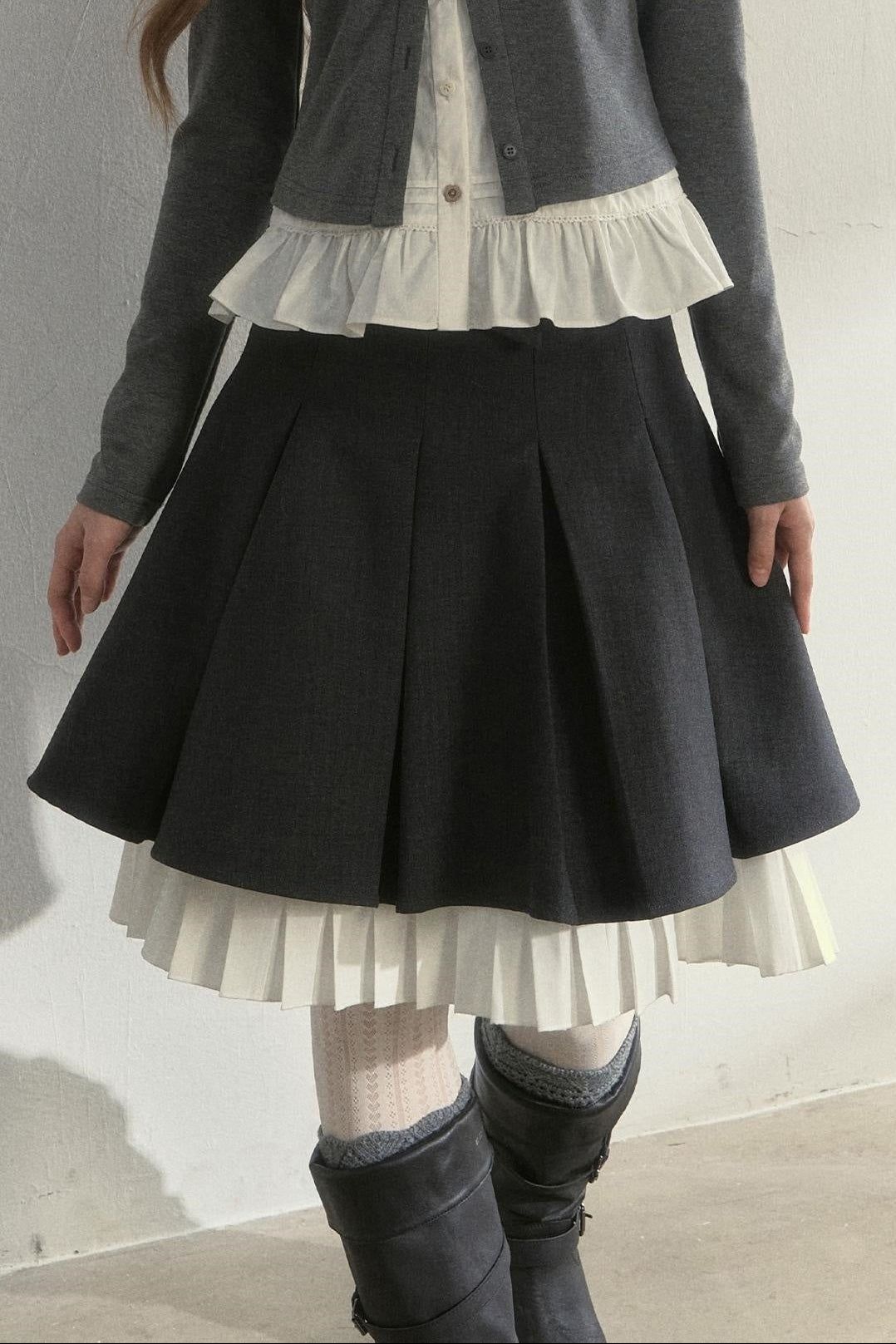 College Navy Collar Top & Skirt Set-Up