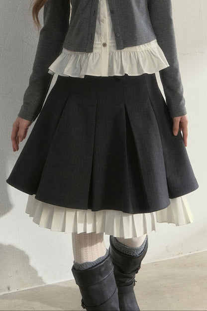 College Navy Collar Top & Skirt Set-Up