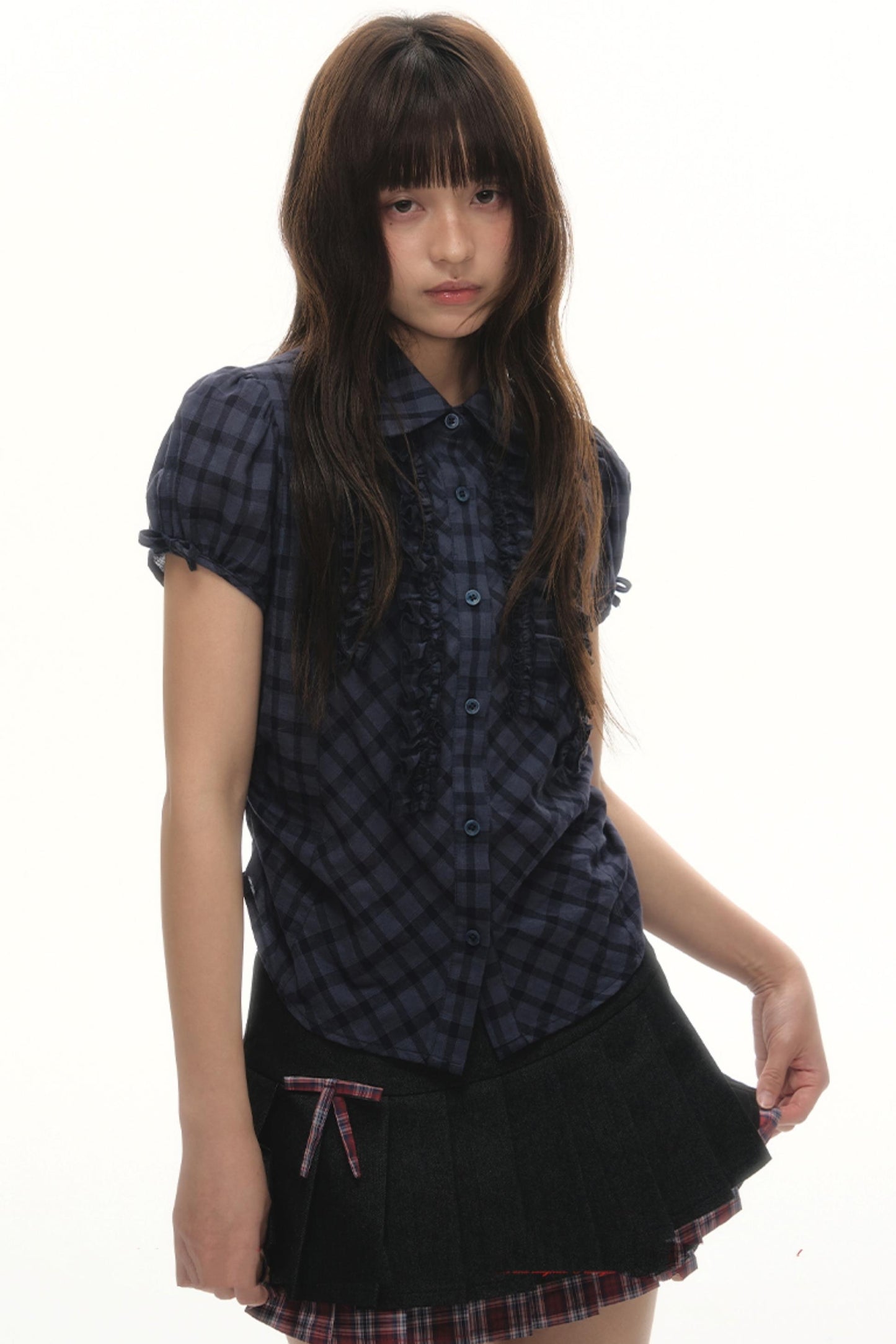 Separate Fart Curtains With Plaid Halter Skirt Set